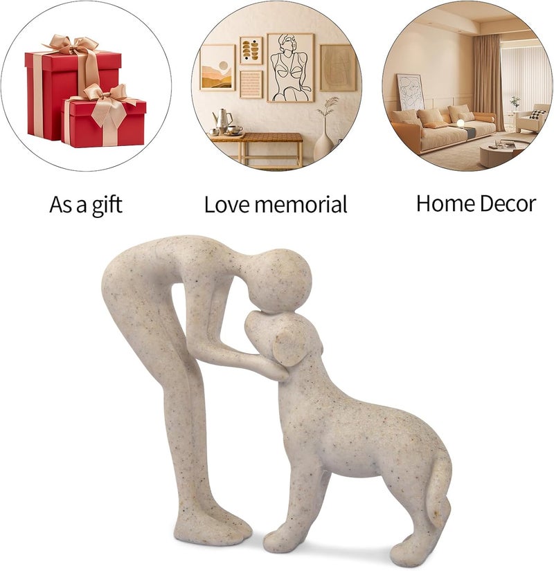 FriyGardcn Dog Sculpture Home Decor Cute Man and Dog Statue Decoration for Office、Living Room、Bedroom、Home， Memory Gifts for Pet Lovers (Sandstone) - Image 5